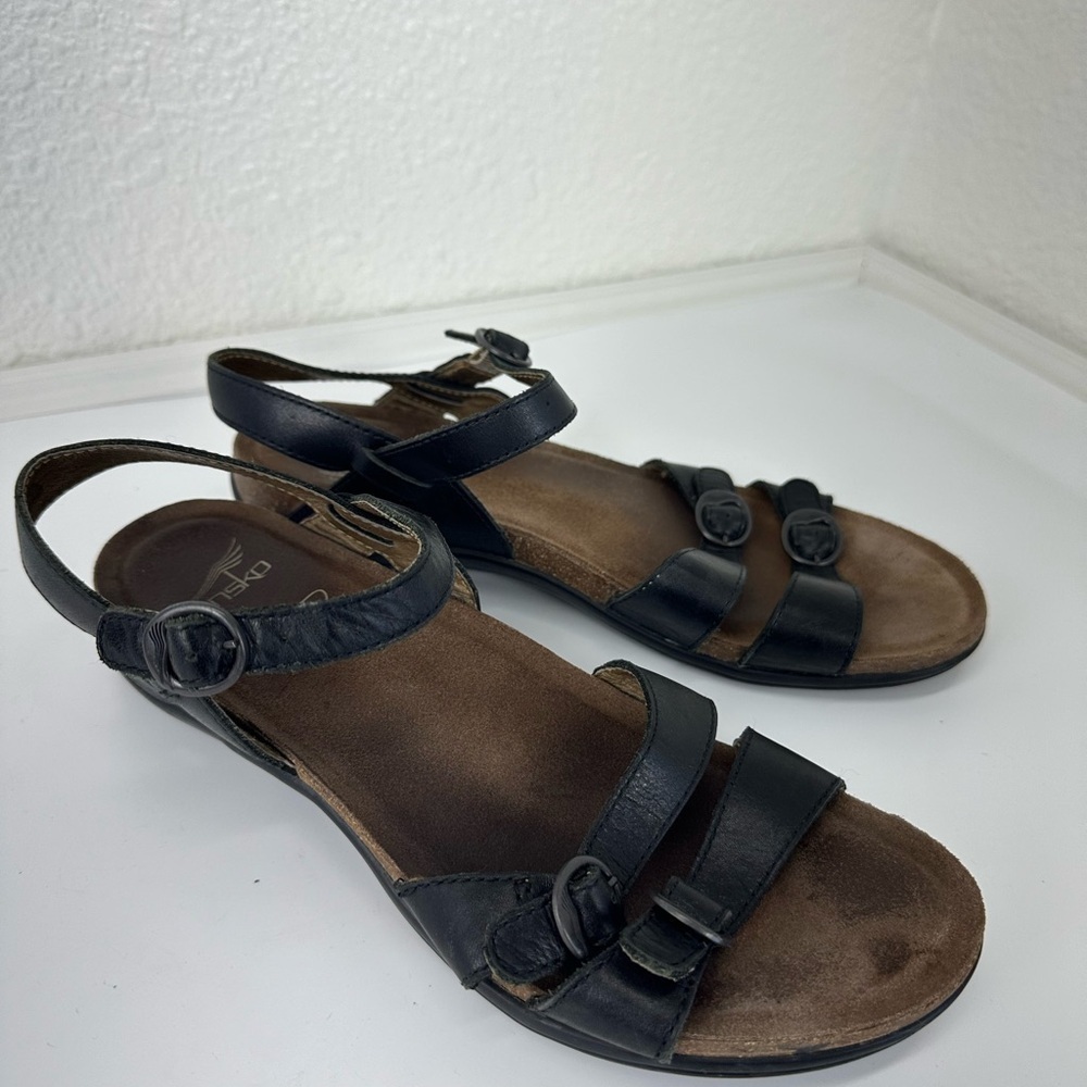 Dansko Sandals Janis Black Leather Ankle Strap Buckle US 11 EU 41 Vacation